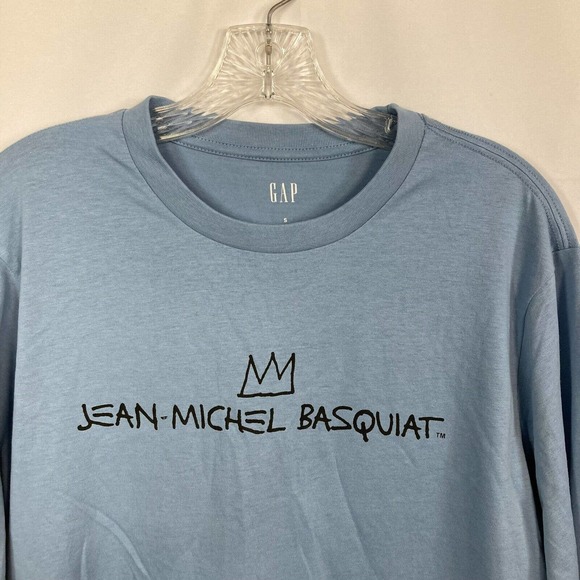 Gap T-Shirt Mens Sz S Jean-Michel Basquiat Blue Cotton Graphic Art Long Sleeve - Picture 2 of 9